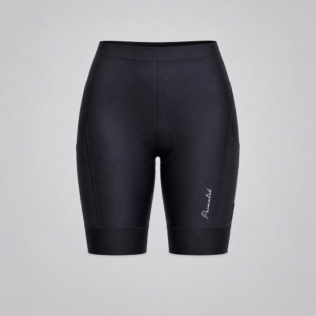 Front view of black women's road cycling shorts.