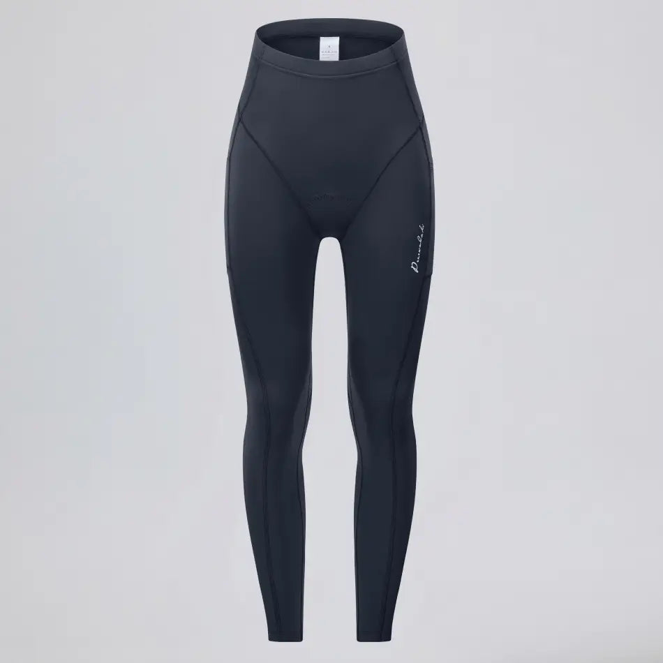 Front view of women's black thermal fleece cycling tights with side pockets.