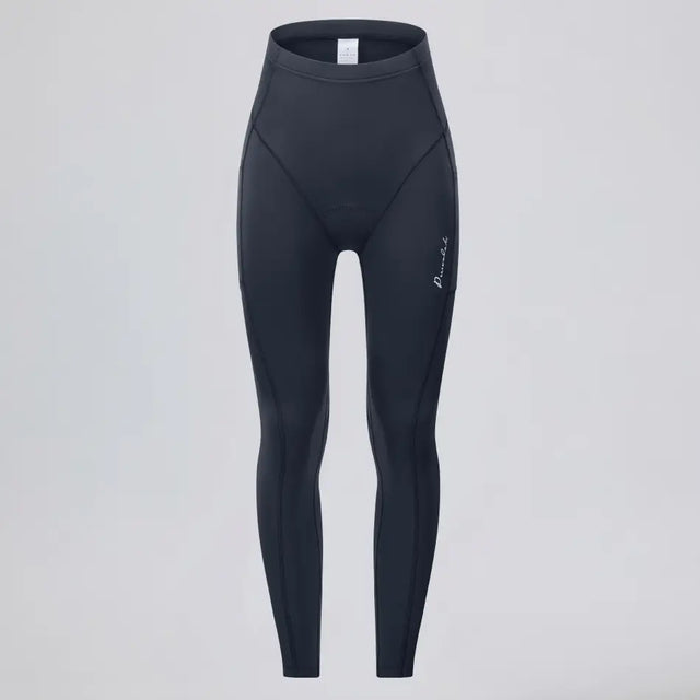 Front view of women's black thermal fleece cycling tights with side pockets.