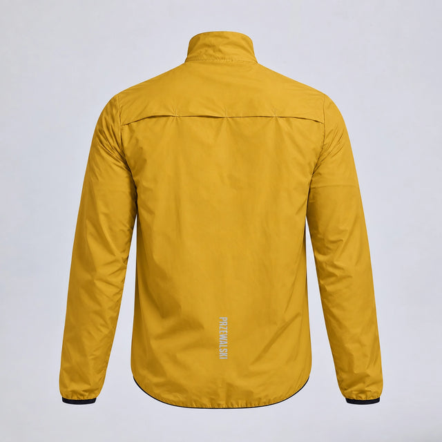 Back view of the orange men's lightweight windproof cycling jacket with reflective detail.