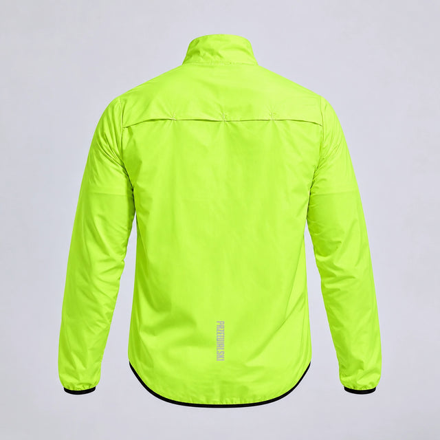 Back view of the green men's lightweight windproof cycling jacket with reflective detail.