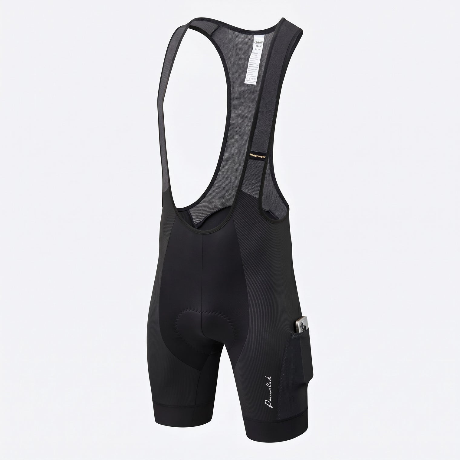 Men’s MTB Racing Bib Shorts PRO showing mesh back panel, wide straps, and side pocket design