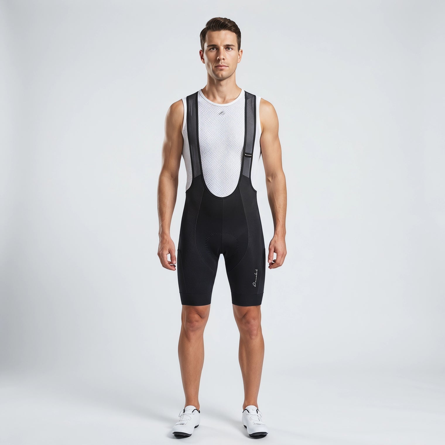 Men’s MTB Racing Bib Shorts PRO front view with wide straps and compression fit for MTB and gravel riding