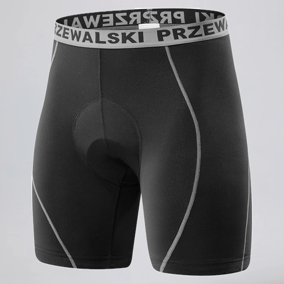 Front view of gray men's padded cycling underwear base shorts.