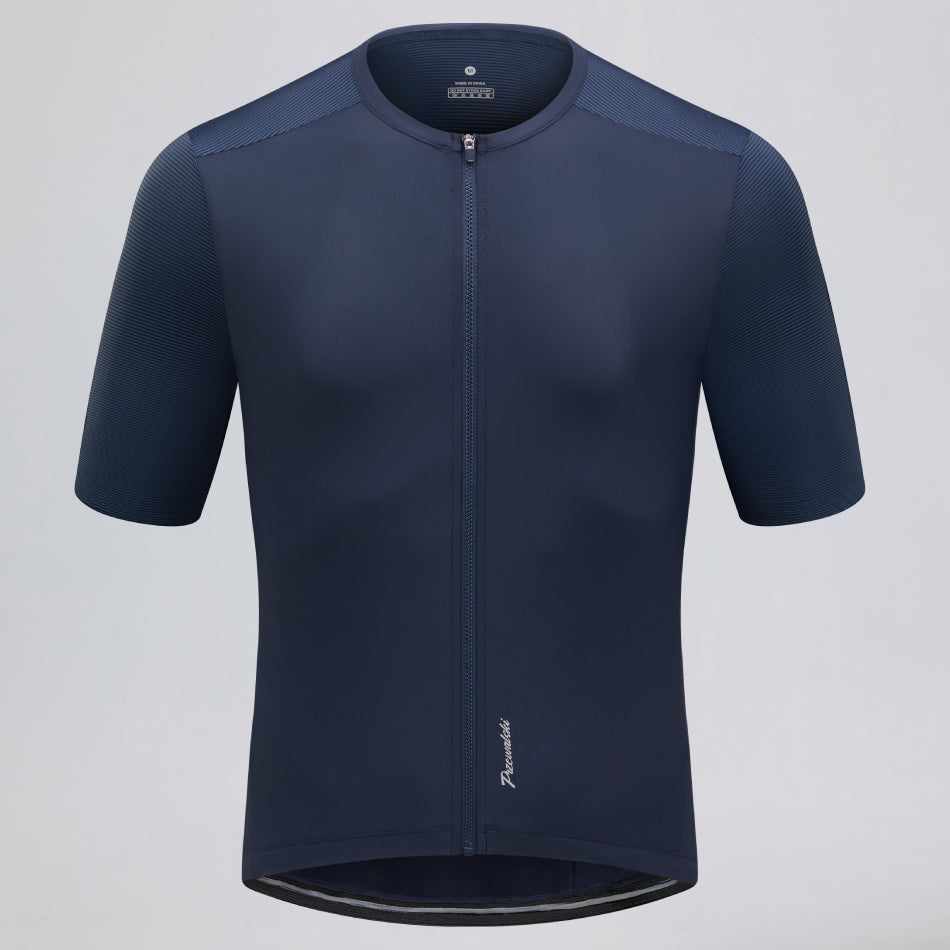 Przewalski men's blue full zipper short sleeve cycling jersey front view