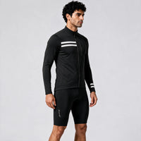 Front three-quarter close-up of a model wearing a black men's thermal cycling jacket.