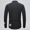 Back view of a black men's thermal cycling jacket.