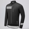Front three-quarter view of a black men's thermal cycling jacket.