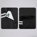 Close-up of the chest and rear zipper pockets on a black men's thermal cycling jacket.