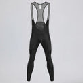 Front view of black men's winter fleece cycling bib tights with side pockets.