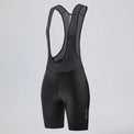 Front three-quarter view of black women's road cycling bib shorts.