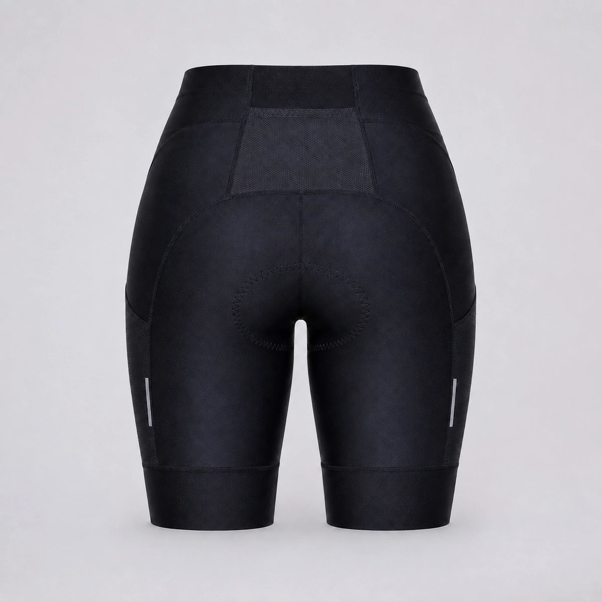 Back view of black women's road cycling shorts.