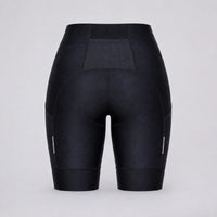 Back view of black women's road cycling shorts.