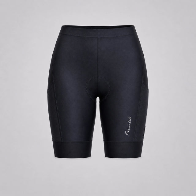 Front view of black women's road cycling shorts.