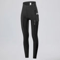 Front three-quarter view of women's lightweight cycling tights showing the side pocket.