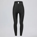 Front view of women's black lightweight cycling tights with side pockets.