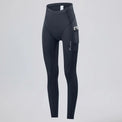 Front three-quarter view of women's thermal fleece cycling tights showing the side pocket.