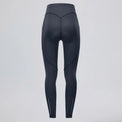 Back view of women's black thermal fleece cycling tights with side pockets and ankle zippers.