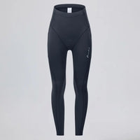 Front view of women's black thermal fleece cycling tights with side pockets.