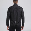 Back view of a model wearing the black men's lightweight windproof cycling jacket.