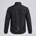 Back view of the black men's lightweight windproof cycling jacket with reflective detail.