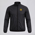 Front view of the black men's lightweight windproof cycling jacket.