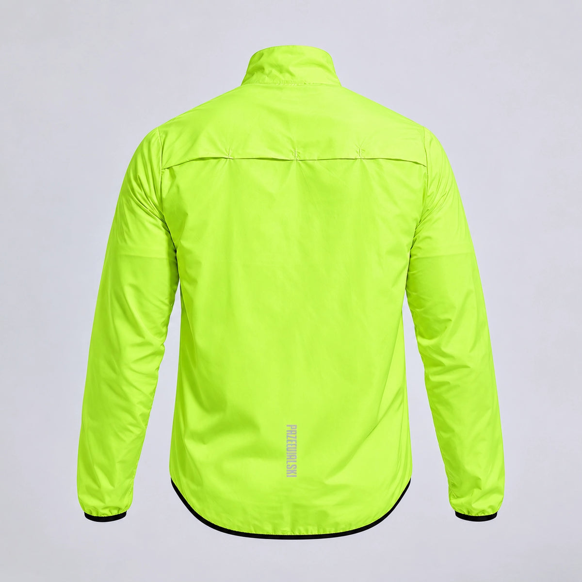 Back view of the green men's lightweight windproof cycling jacket with reflective detail.