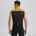 Back view of a model wearing an orange men's windproof cycling vest with a breathable mesh panel.