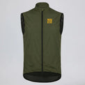 Przewalski men’s olive green windproof cycling vest, front view with full zipper and high collar