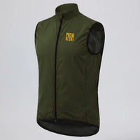 Angled front view of Przewalski men’s olive green windproof cycling vest with mesh back