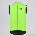 Przewalski men’s neon green windproof cycling vest, front view with full zipper and mesh back