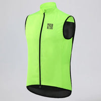 Angled front view of Przewalski men’s neon green windproof cycling vest with breathable mesh panels