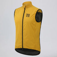 Angled front view of Przewalski men’s yellow windproof cycling vest with breathable mesh back
