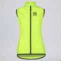 Front view of a bright green women's windproof cycling vest with rear pocket.