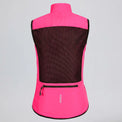 Back view of a rose red women's windproof cycling vest showing the mesh panel and rear pocket.