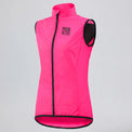 Front three-quarter view of a rose red women's windproof cycling vest with rear pocket.