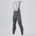 Front three-quarter view of gray men's winter fleece road cycling bib tights.