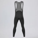 Back view of black men's winter fleece road cycling bib tights.