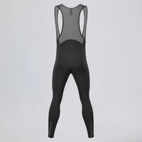 Back view of black men's winter fleece road cycling bib tights.