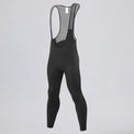 Front three-quarter view of black men's winter fleece road cycling bib tights.