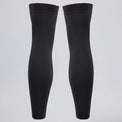 Back view of a pair of black winter cycling leg warmers.