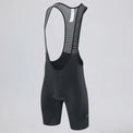 Front three-quarter view of black men's gravel endurance bib shorts.