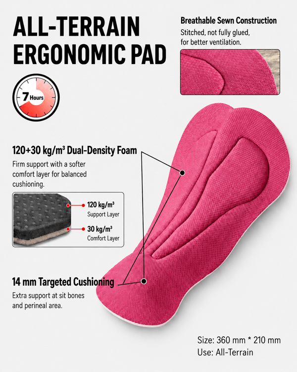 Przewalski all-terrain ergonomic chamois with dual-density foam and targeted cushioning
