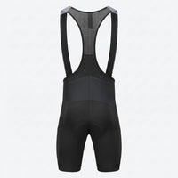Men’s long distance cycling bib shorts rear view with mesh back, straps, and ergonomic chamois positioning