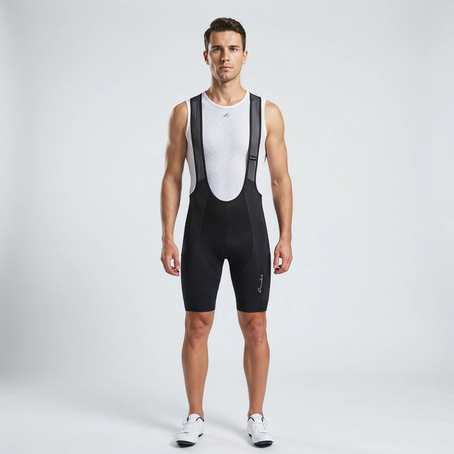 Men’s MTB Racing Bib Shorts PRO front view with wide straps and compression fit for MTB and gravel riding