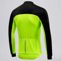 Back view of a green men's winter fleece cycling jacket with rear pockets.