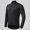 Front three-quarter view of a black men's winter fleece cycling jacket.