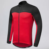 Front view of the red men's winter fleece cycling jacket.