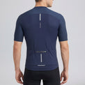Przewalski men's blue cycling jersey back model view with rear pockets and visibility details