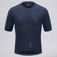 Przewalski men's blue full zipper short sleeve cycling jersey front view